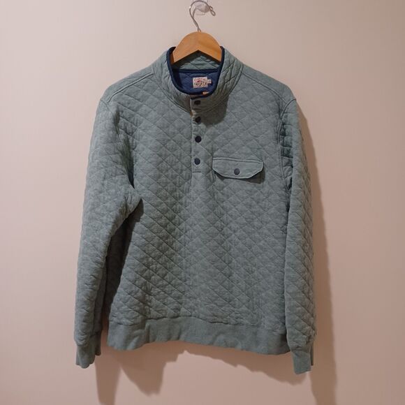 Faherty Epic Quilted Fleece Pullover 1/4 Snap Green Melange Mens Large Preppy - Picture 1 of 7